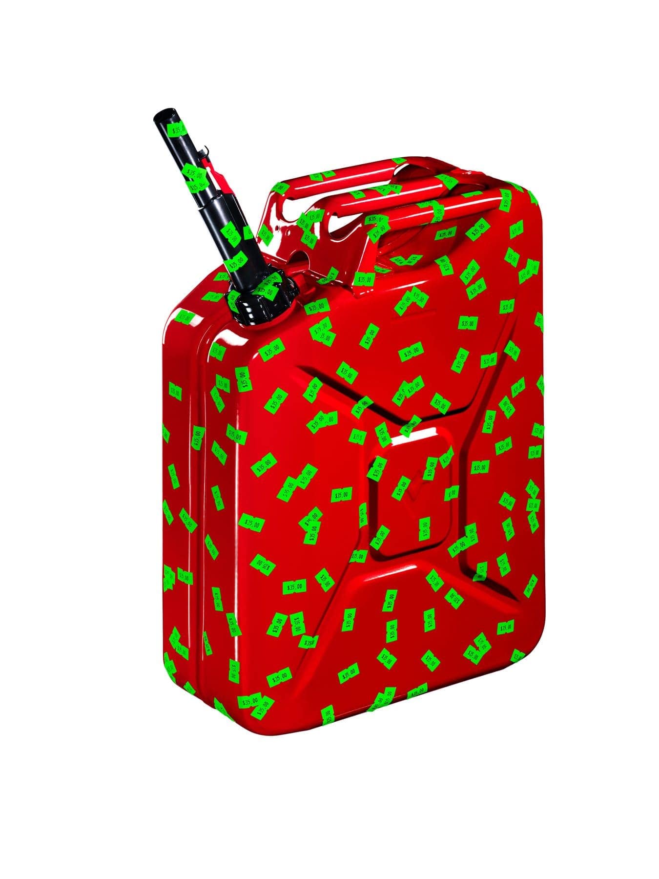 Jerry Can inflated to the size of a person, shot on a bright studio field