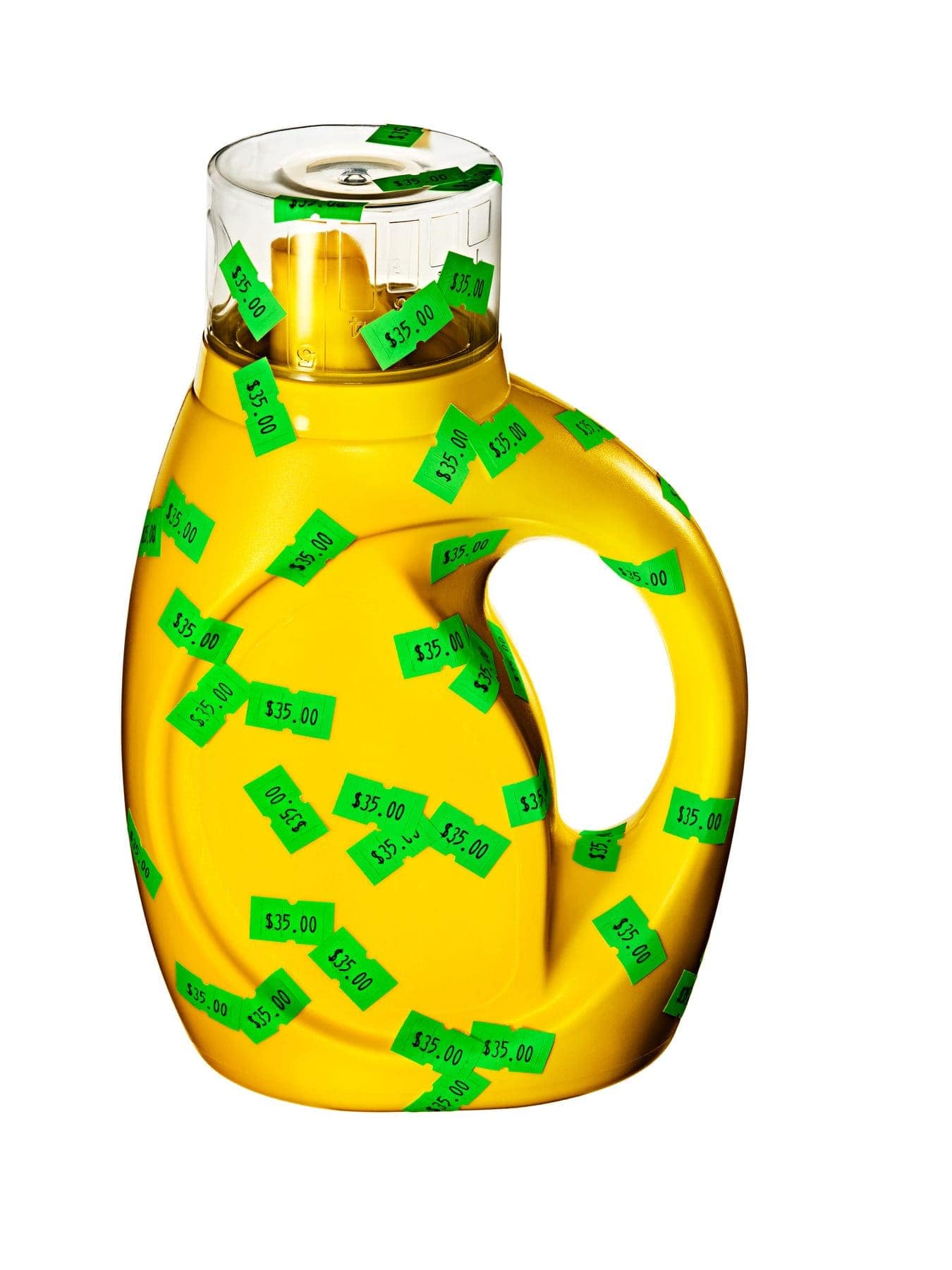 Laundry Detergent inflated to the size of a person, shot on a bright studio field